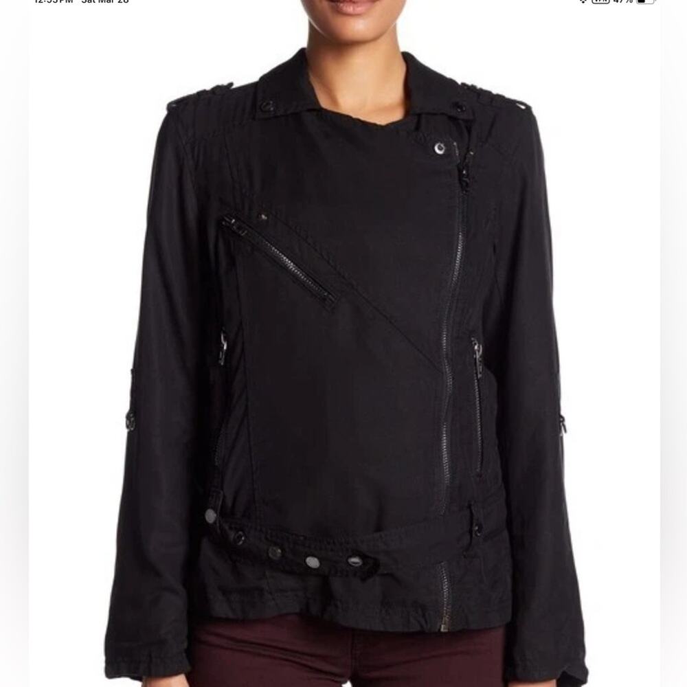 Blank NYC Black Asymmetrical Zip Moto Jacket Long or 3/4 Sleeves